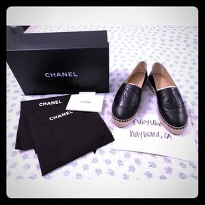 CHANEL Black Lambskin Espadrilles